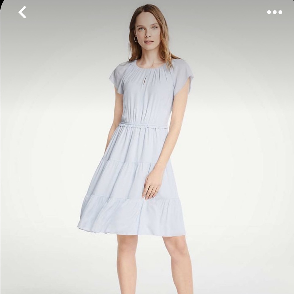 Ann Taylor Tiered Flutter Sleeve Dress in light blue